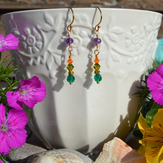 Gold-plated Sterling Silver Earrings Flowery - Emerald.