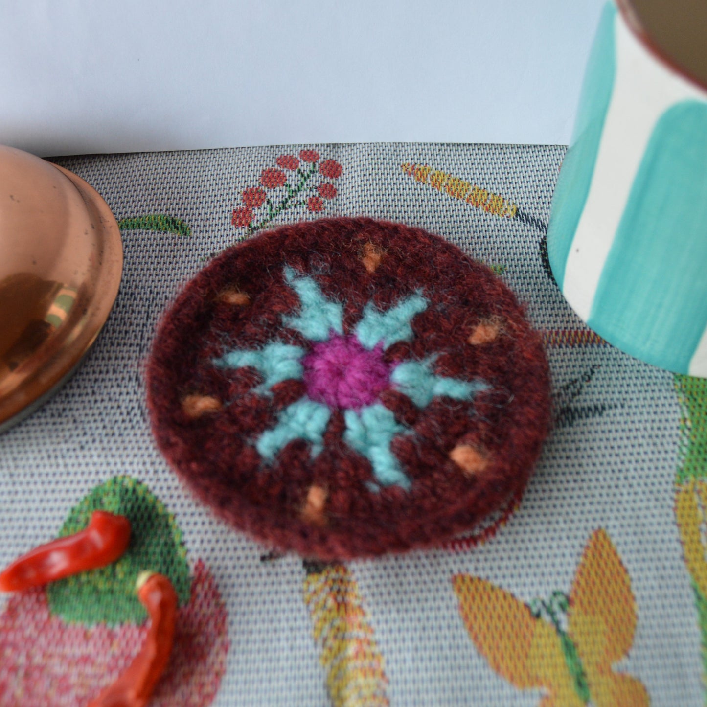 Crochet & Felted Wool Coaster.