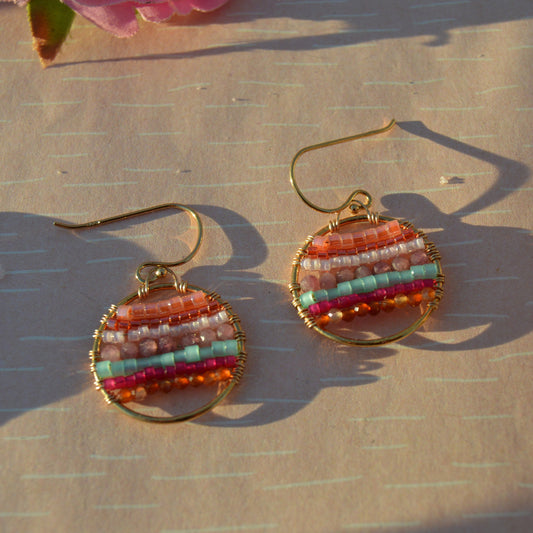 Gold-plated Sterling Silver Hoop Earrings with Gemstone & Seed Beads.