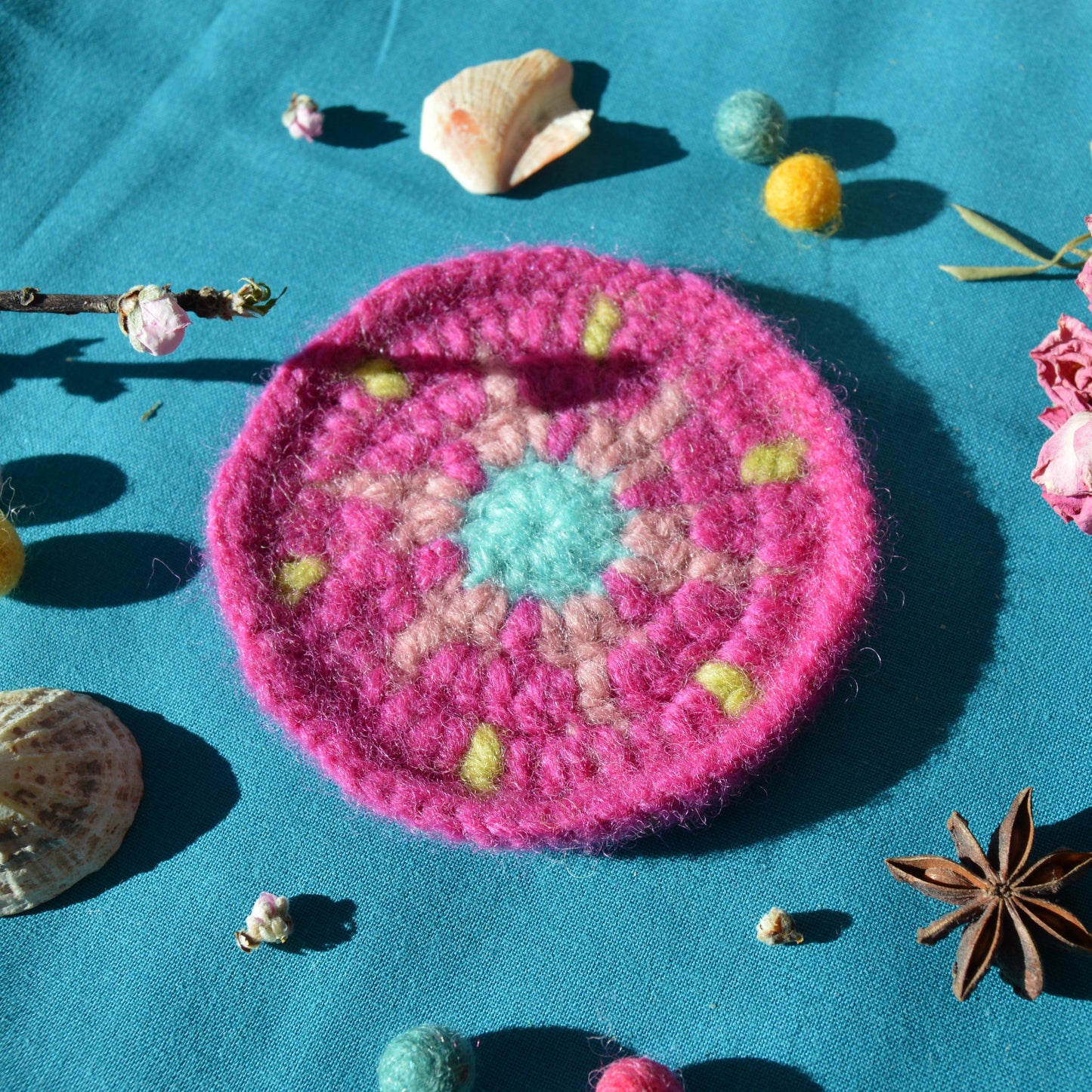 Crochet & Felted Wool Coaster.